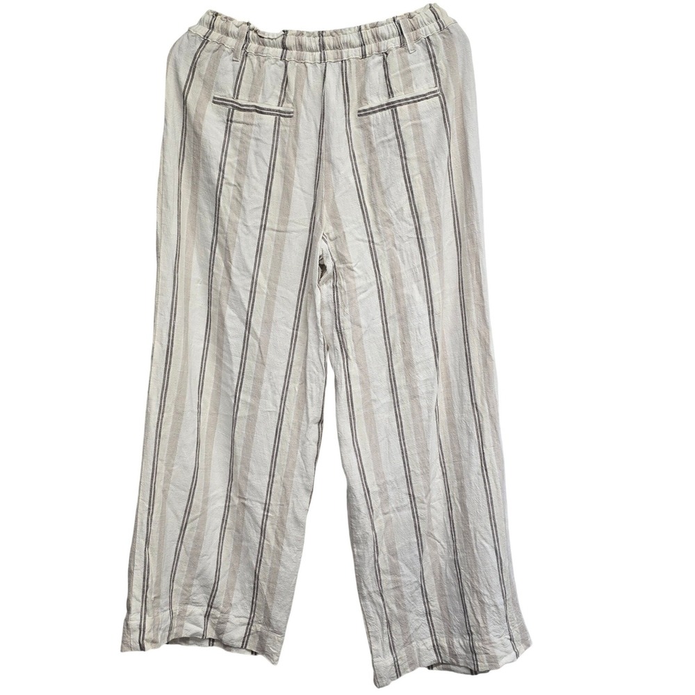 Becool‎ Womens Medium Striped Wide Leg Pants Elastic Linen Blend Resortwear - Picture 2 of 8